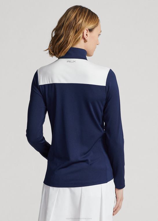 raffineret marine/cruisegrøn Kvinder Ralph Lauren chevron-stribet pullover med kvart lynlås Z426B3718