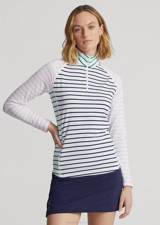 ren hvid/marineblå/pink Kvinder Ralph Lauren stribet stretch jersey pullover Z426B3719