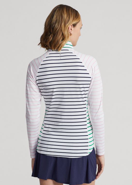 ren hvid/marineblå/pink Kvinder Ralph Lauren stribet stretch jersey pullover Z426B3719