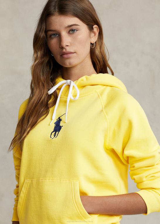 solfisk gul Kvinder Ralph Lauren krympet pasform stor pony fleece hættetrøje Z426B9187