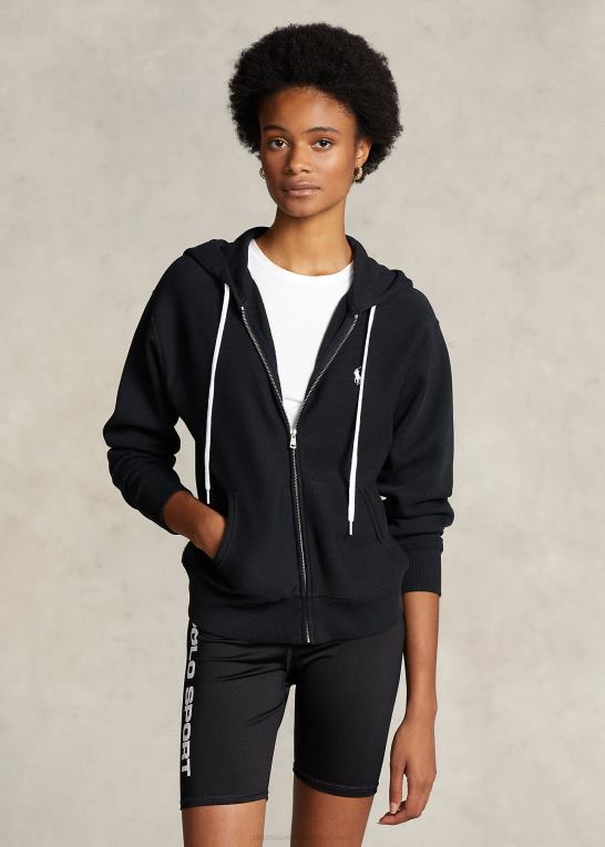 sort Kvinder Ralph Lauren fleece hættetrøje med fuld lynlås Z426B3274