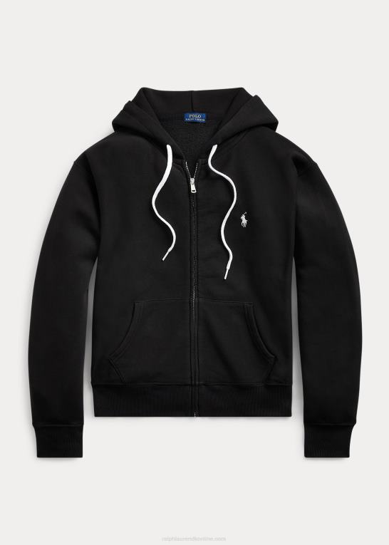 sort Kvinder Ralph Lauren fleece hættetrøje med fuld lynlås Z426B3274