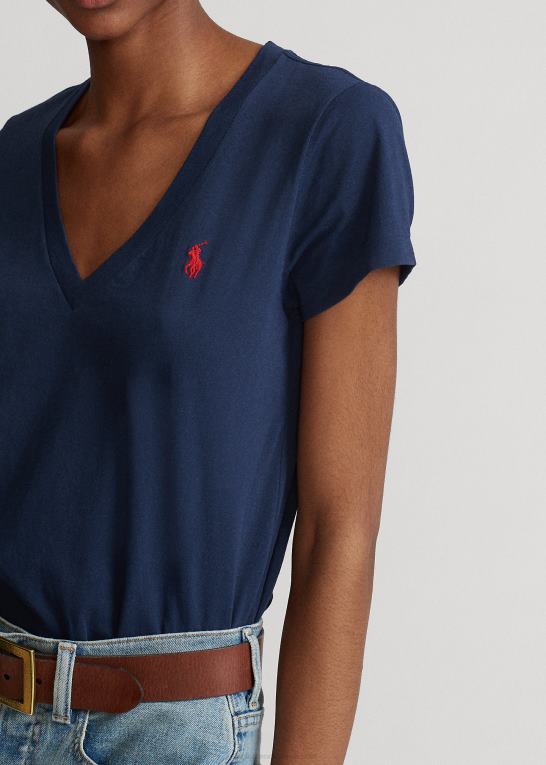 Kvinder Ralph Lauren T-shirt med v-hals i bomuldsjersey Z426B9492