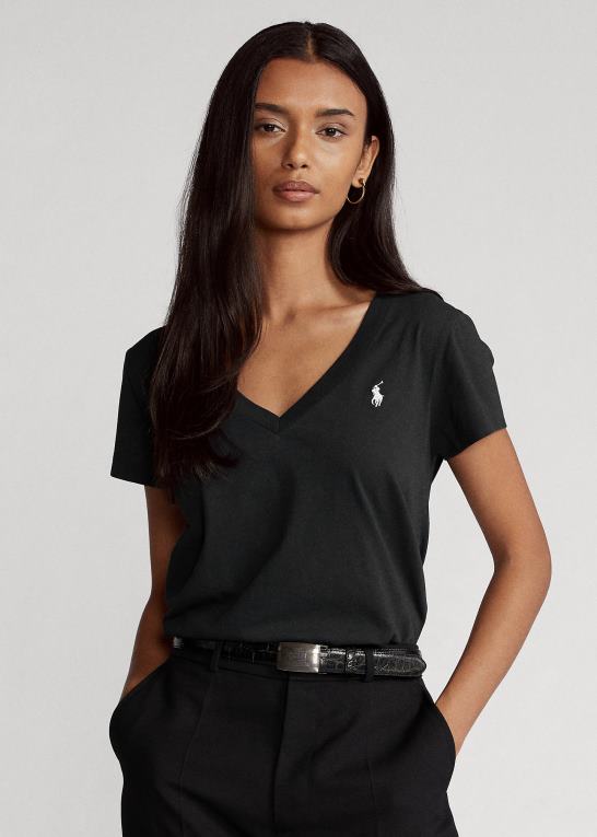 Kvinder Ralph Lauren T-shirt med v-hals i bomuldsjersey Z426B9493
