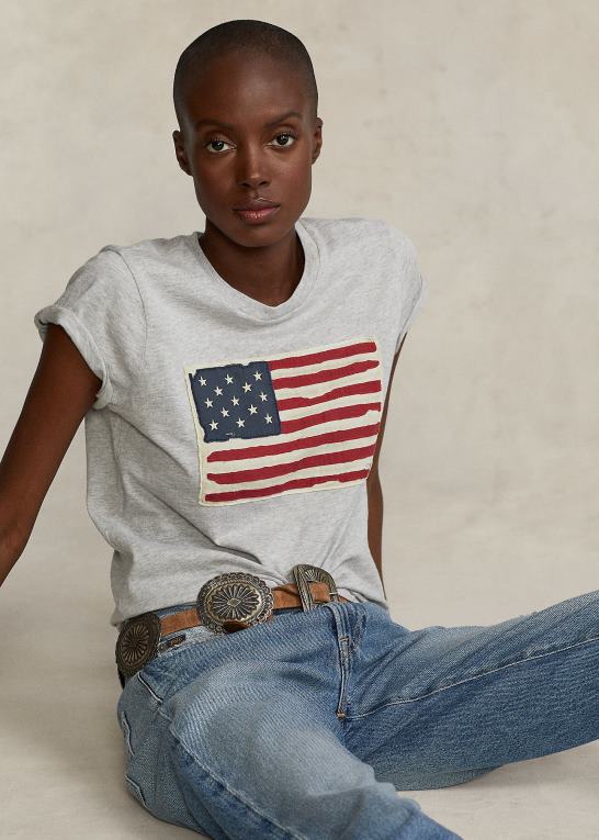 Kvinder Ralph Lauren flag T-shirt i bomuldsjersey Z426B4745