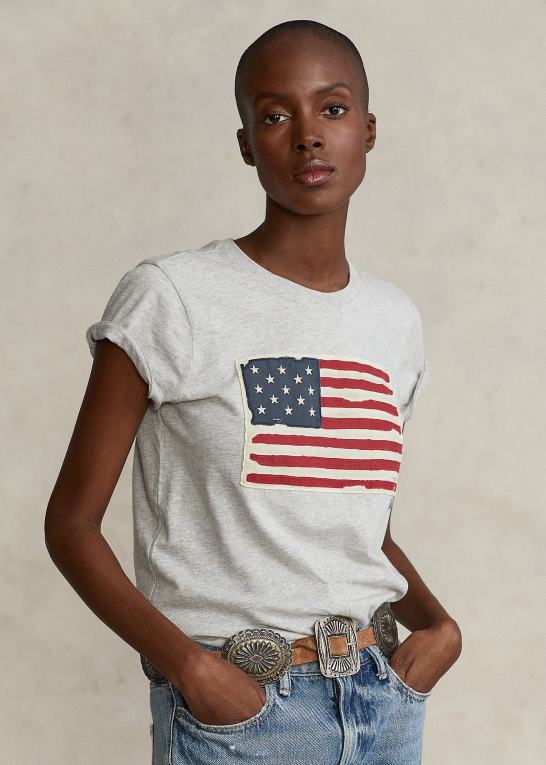 Kvinder Ralph Lauren flag T-shirt i bomuldsjersey Z426B4745