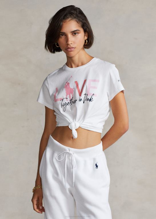 Kvinder Ralph Lauren pink pony bomulds-t-shirt med rund hals Z426B3435