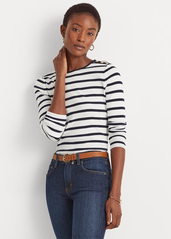 Kvinder Ralph Lauren stribet knap-skulder top Z426B4269