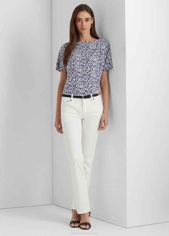 blå/creme/pink Kvinder Ralph Lauren blomstret plisseret stretch jersey t-shirt Z426B3960