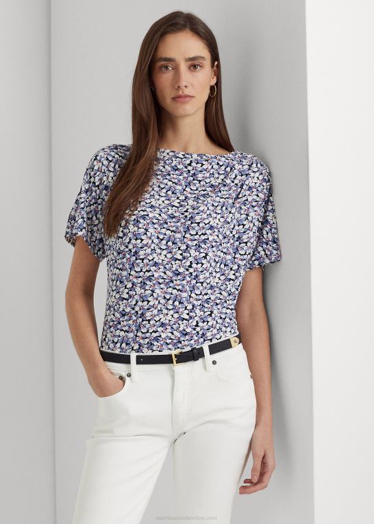 blå/creme/pink Kvinder Ralph Lauren blomstret plisseret stretch jersey t-shirt Z426B4832