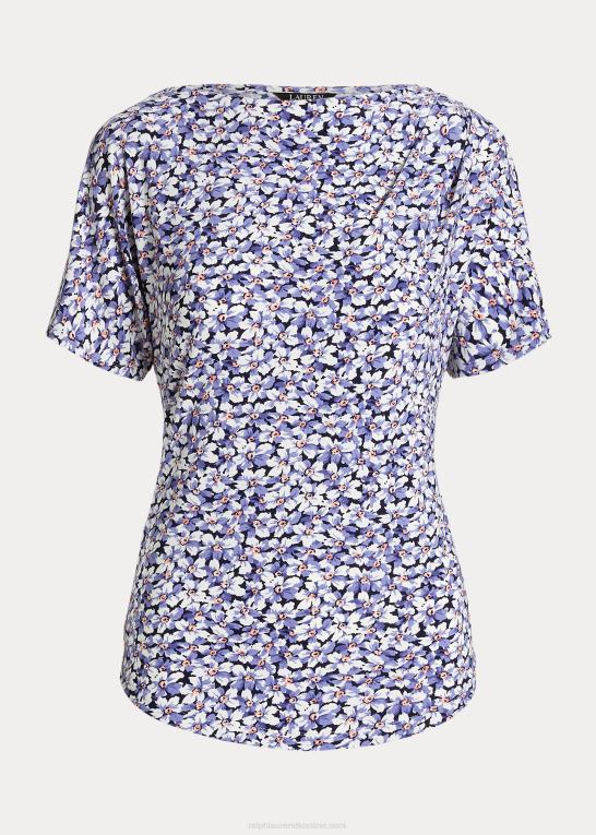 blå/creme/pink Kvinder Ralph Lauren blomstret plisseret stretch jersey t-shirt Z426B4832