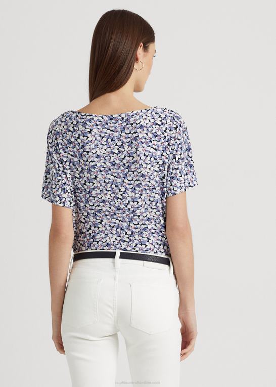 blå/creme/pink Kvinder Ralph Lauren blomstret plisseret stretch jersey t-shirt Z426B4832