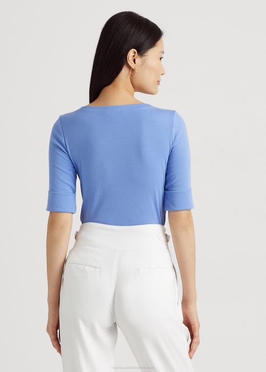blå tåge Kvinder Ralph Lauren T-shirt med bådhals i stretch i bomuld Z426B3943