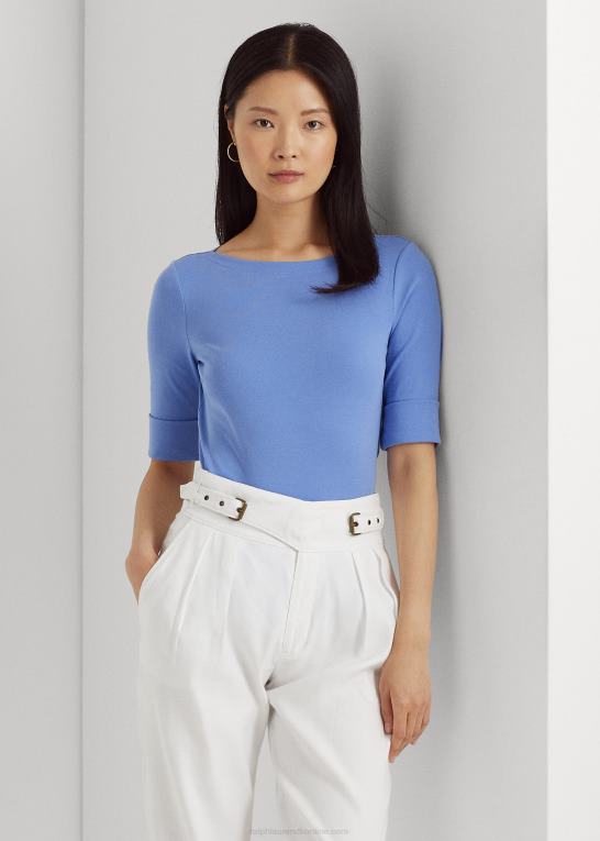 blå tåge Kvinder Ralph Lauren bomulds-top med bådhals i stretch Z426B4403