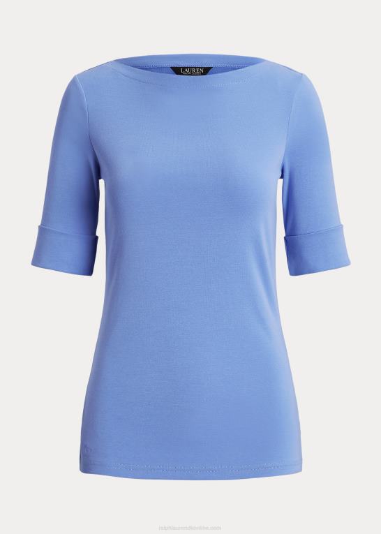 blå tåge Kvinder Ralph Lauren bomulds-top med bådhals i stretch Z426B4403