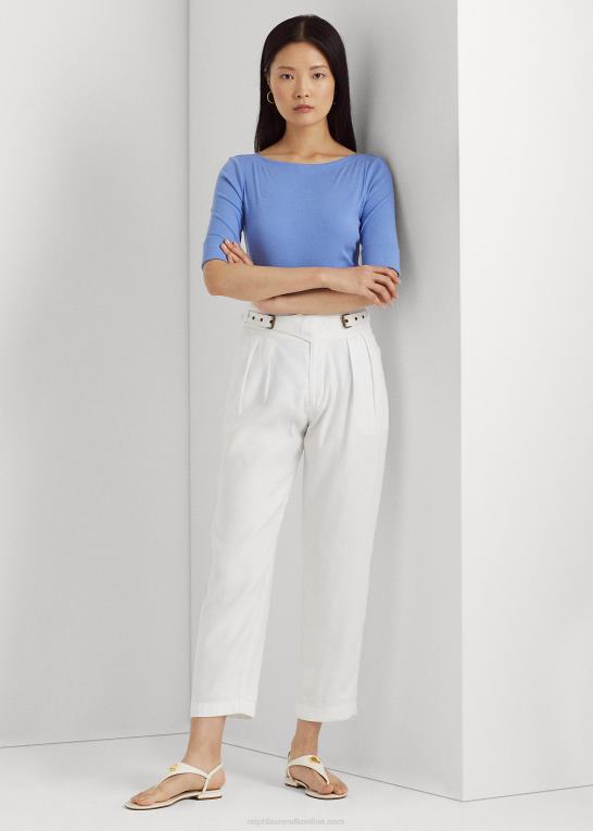 blå tåge Kvinder Ralph Lauren bomulds-top med bådhals i stretch Z426B4403