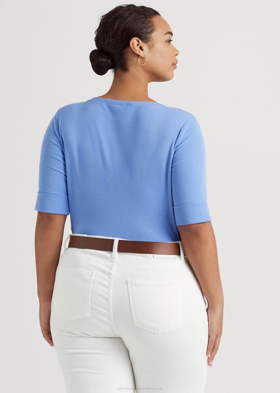 blå tåge Kvinder Ralph Lauren bomuldsblandet top med bådhals Z426B4636