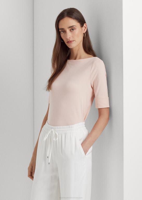 bleg rose Kvinder Ralph Lauren T-shirt med bådhals i stretch i bomuld Z426B3939