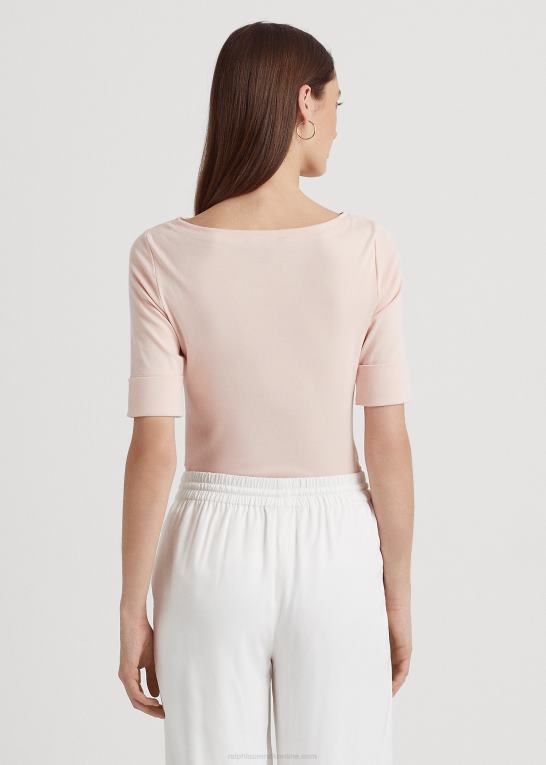 bleg rose Kvinder Ralph Lauren T-shirt med bådhals i stretch i bomuld Z426B3939