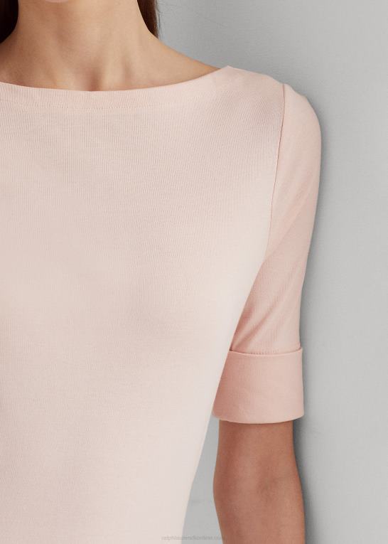 bleg rose Kvinder Ralph Lauren T-shirt med bådhals i stretch i bomuld Z426B3939