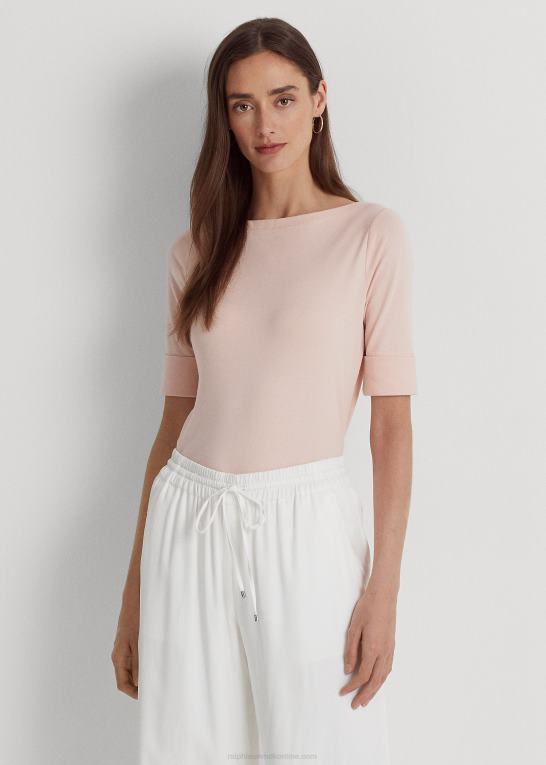 bleg rose Kvinder Ralph Lauren T-shirt med bådhals i stretch i bomuld Z426B3939