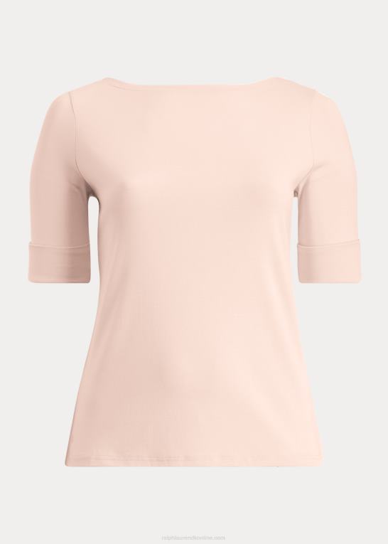 bleg rose Kvinder Ralph Lauren bomulds-top med bådhals i stretch Z426B4730