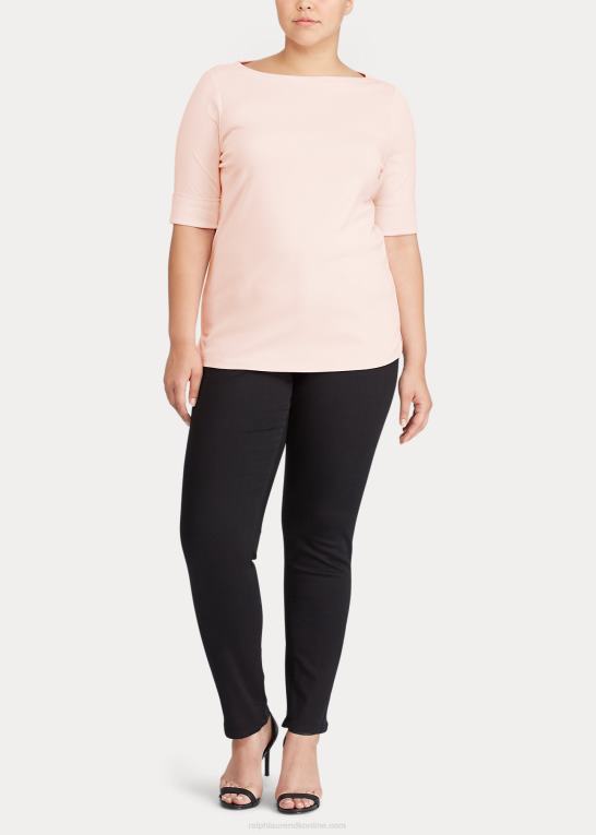 bleg rose Kvinder Ralph Lauren bomulds-top med bådhals i stretch Z426B4730