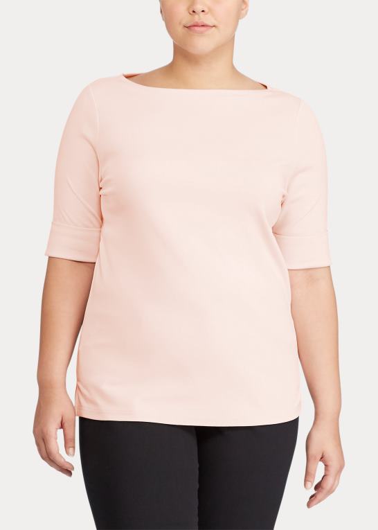 bleg rose Kvinder Ralph Lauren bomulds-top med bådhals i stretch Z426B4730