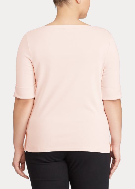 bleg rose Kvinder Ralph Lauren bomulds-top med bådhals i stretch Z426B4730