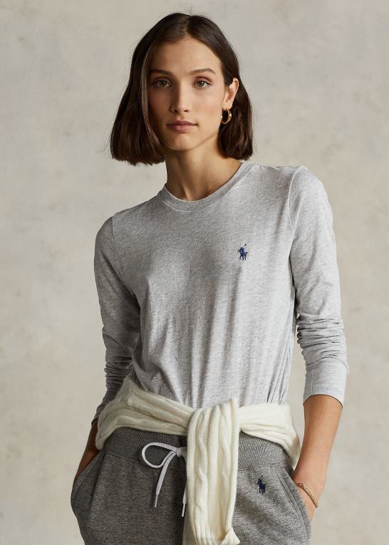 brostensbelagt lyng Kvinder Ralph Lauren langærmet t-shirt i bomuldsjersey Z426B4746