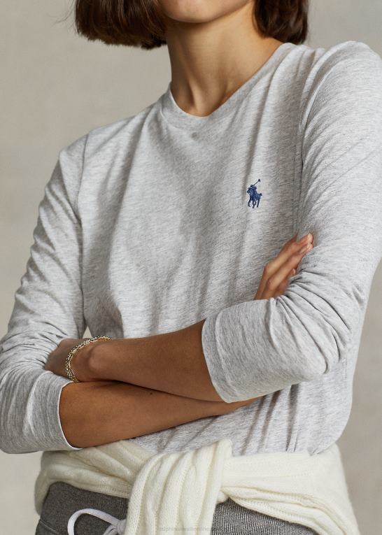 brostensbelagt lyng Kvinder Ralph Lauren langærmet t-shirt i bomuldsjersey Z426B4746