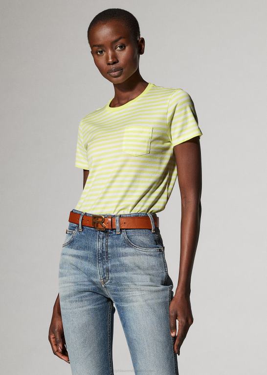citron/råhvid Kvinder Ralph Lauren stribet T-shirt med rund hals Z426B9127