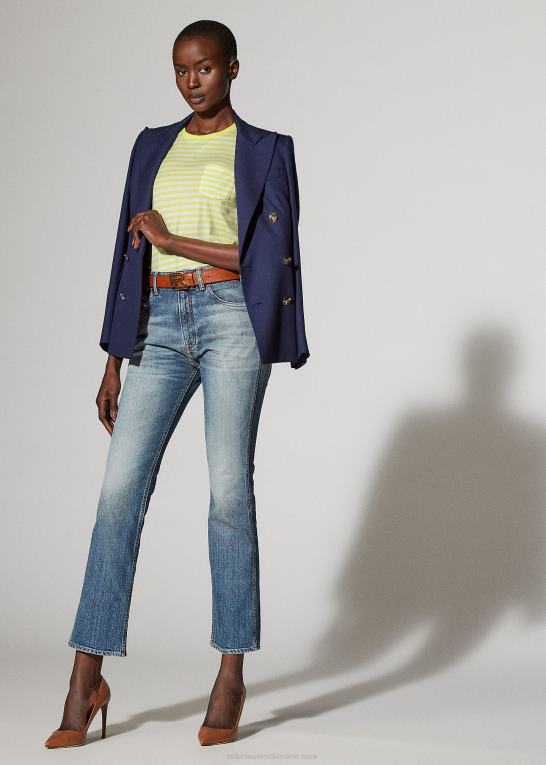 citron/råhvid Kvinder Ralph Lauren stribet T-shirt med rund hals Z426B9127