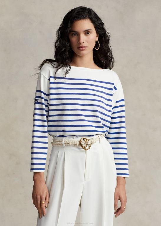 dækvask hvid/safir Kvinder Ralph Lauren stribet jersey-t-shirt med bådhals Z426B3162