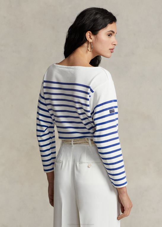 dækvask hvid/safir Kvinder Ralph Lauren stribet jersey-t-shirt med bådhals Z426B3162