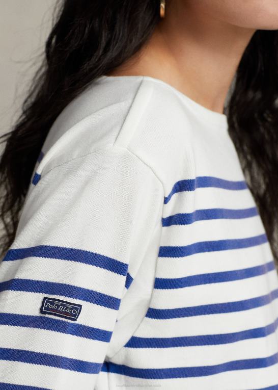 dækvask hvid/safir Kvinder Ralph Lauren stribet jersey-t-shirt med bådhals Z426B3162