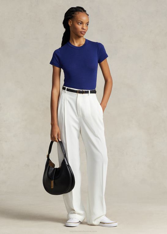 falde kongelig Kvinder Ralph Lauren ribstrikket bomuldst-shirt Z426B2877
