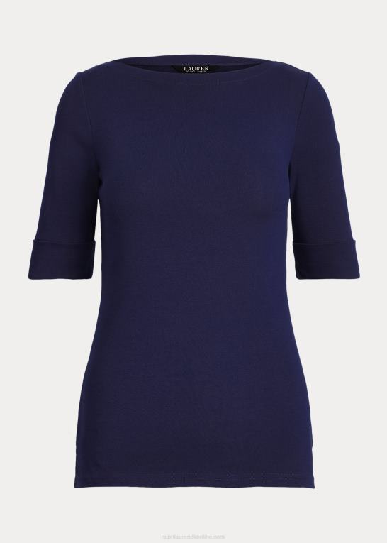 flåde Kvinder Ralph Lauren T-shirt med bådhals i stretch i bomuld Z426B3941