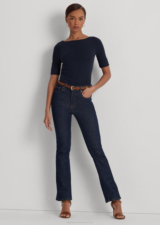flåde Kvinder Ralph Lauren T-shirt med bådhals i stretch i bomuld Z426B3941
