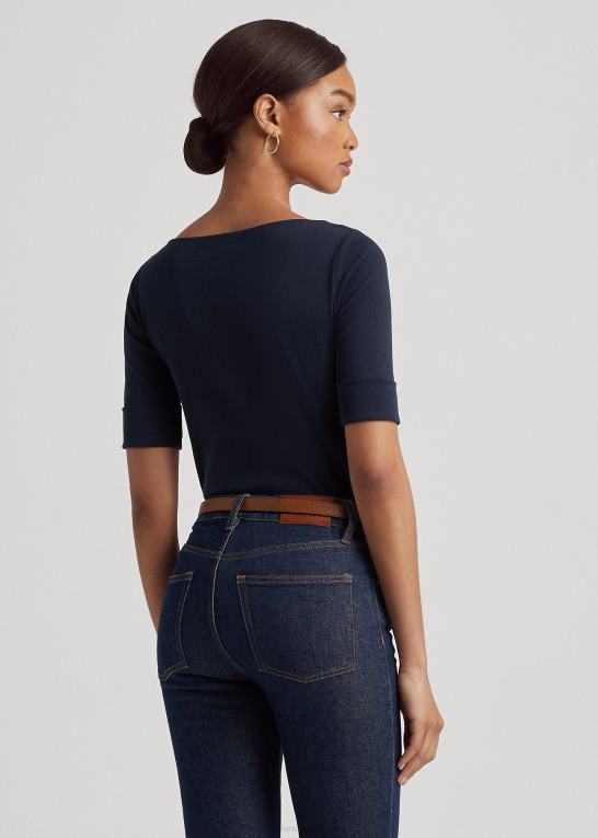 flåde Kvinder Ralph Lauren T-shirt med bådhals i stretch i bomuld Z426B3941