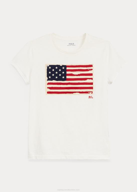 fløde Kvinder Ralph Lauren flag jersey grafisk t-shirt Z426B3356