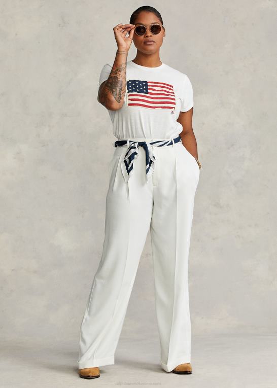 fløde Kvinder Ralph Lauren flag jersey grafisk t-shirt Z426B3356