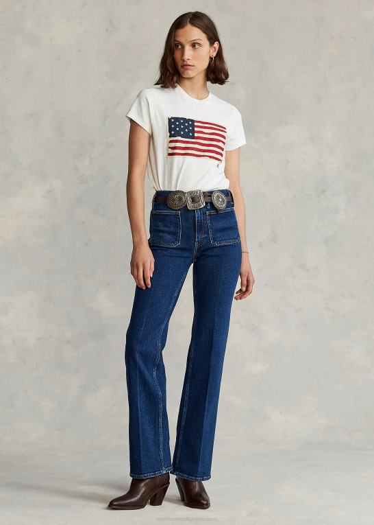 fløde Kvinder Ralph Lauren flag jersey grafisk t-shirt Z426B3356