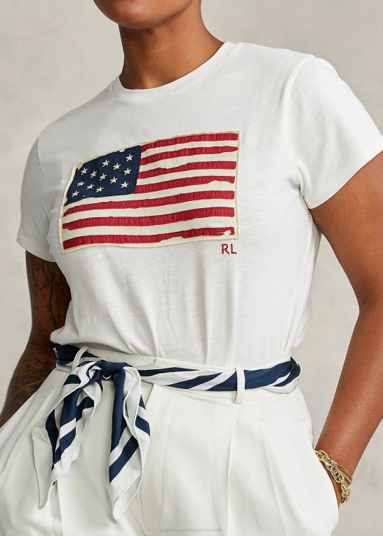 fløde Kvinder Ralph Lauren flag jersey grafisk t-shirt Z426B3356
