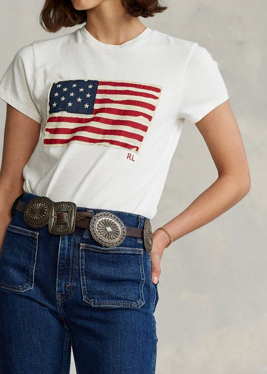 fløde Kvinder Ralph Lauren flag jersey grafisk t-shirt Z426B3356