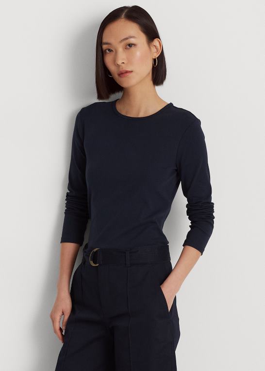 flåde Kvinder Ralph Lauren langærmet top i bomuldsblanding Z426B4240