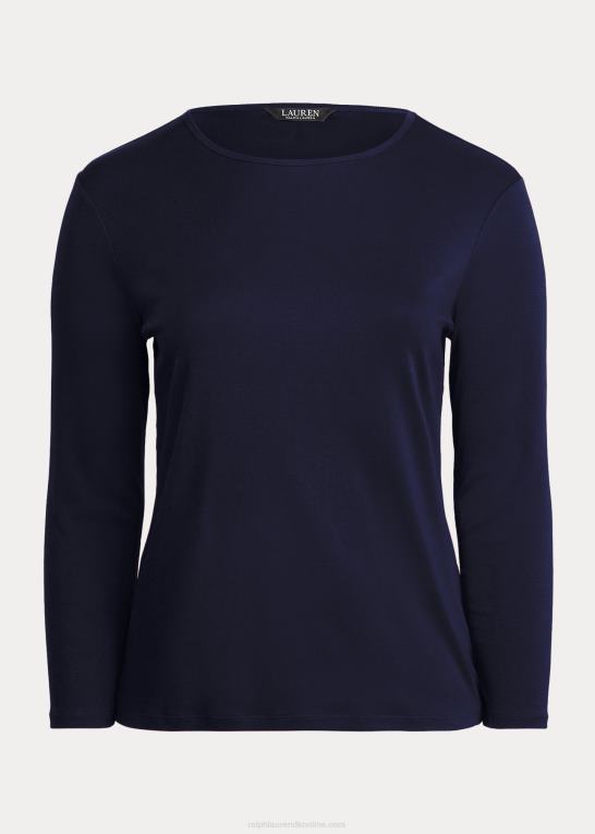 flåde Kvinder Ralph Lauren stræk langærmet t-shirt Z426B4732