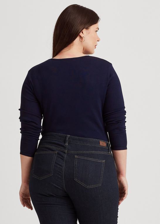 flåde Kvinder Ralph Lauren stræk langærmet t-shirt Z426B4732