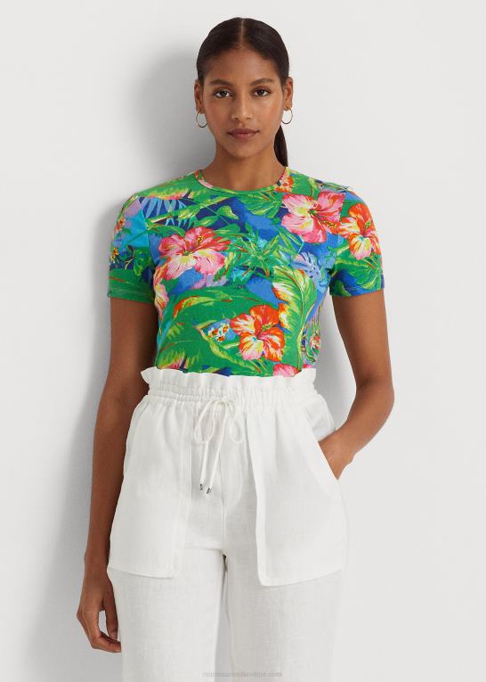 grøn/blå multi Kvinder Ralph Lauren blomstret t-shirt i bomuld Z426B4330