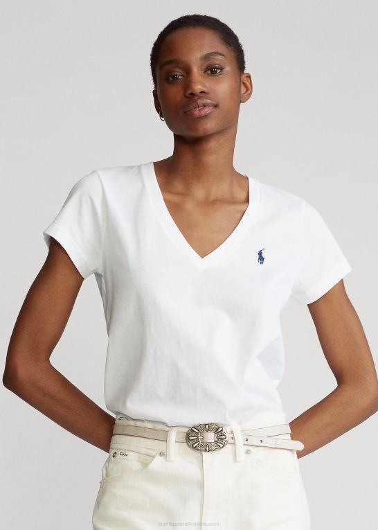 hvid Kvinder Ralph Lauren T-shirt med v-hals i bomuldsjersey Z426B4744